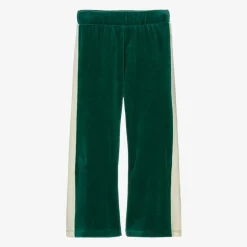 Girls Green Striped Velour Joggers