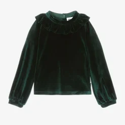 Girls Green Velour Ruffle Blouse