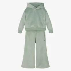 Girls Green Velour Trouser Set