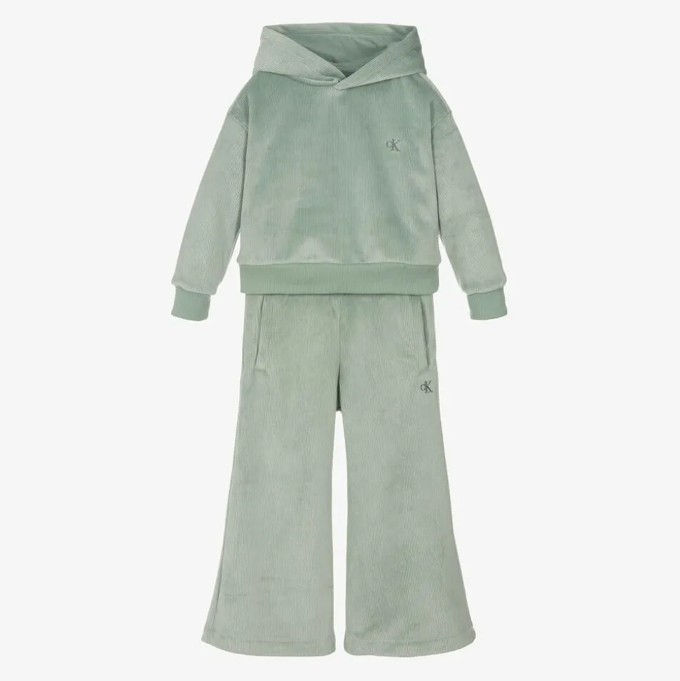Girls Green Velour Trouser Set