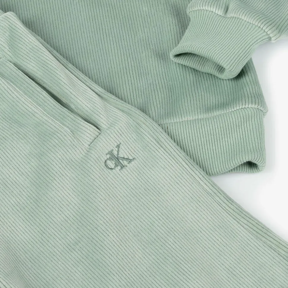 Girls Green Velour Trouser Set