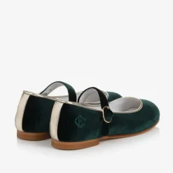 Girls Green Velvet Mary Jane Pumps