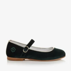 Girls Green Velvet Mary Jane Pumps