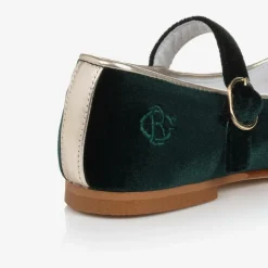 Girls Green Velvet Mary Jane Pumps