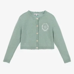 Girls Green Wool & Cashmere Monogram Cardigan