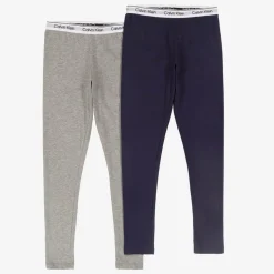 Girls Grey & Blue Cotton Leggings (2 Pack)
