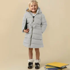 Girls Grey Bow Puffer Coat