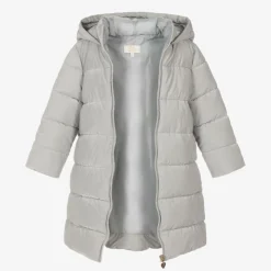 Girls Grey Bow Puffer Coat