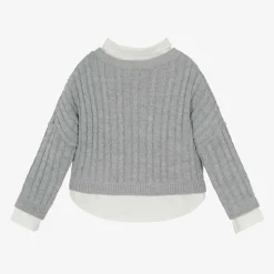 Girls Grey Cable Knit Layered Sweater