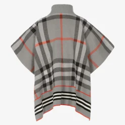 Girls Grey Check Wool Cape