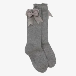 Girls Grey Cotton Knee Length Socks