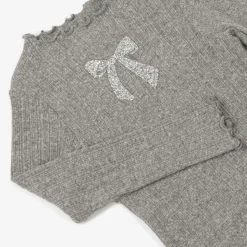 Girls Grey Diamanté Bow Top