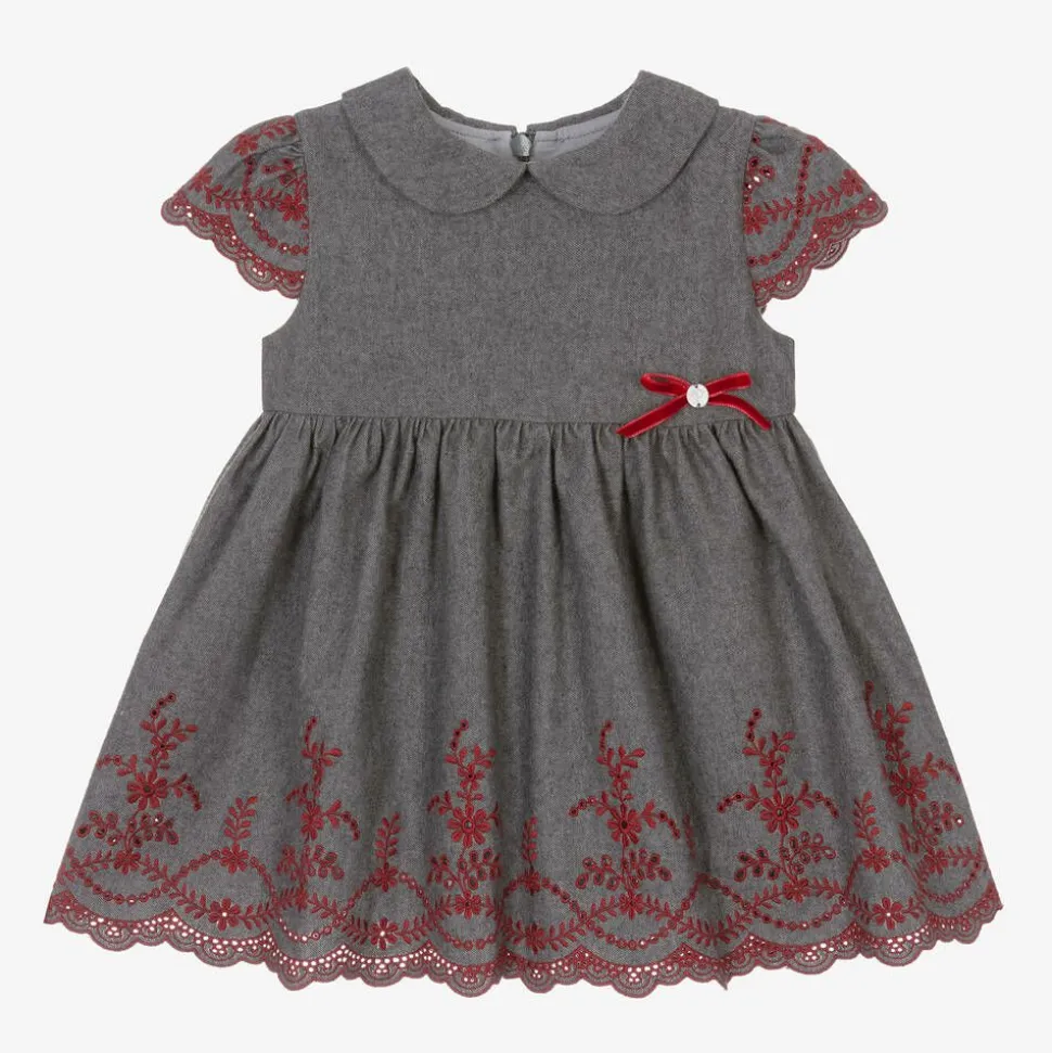 Girls Grey Embroidered Dress