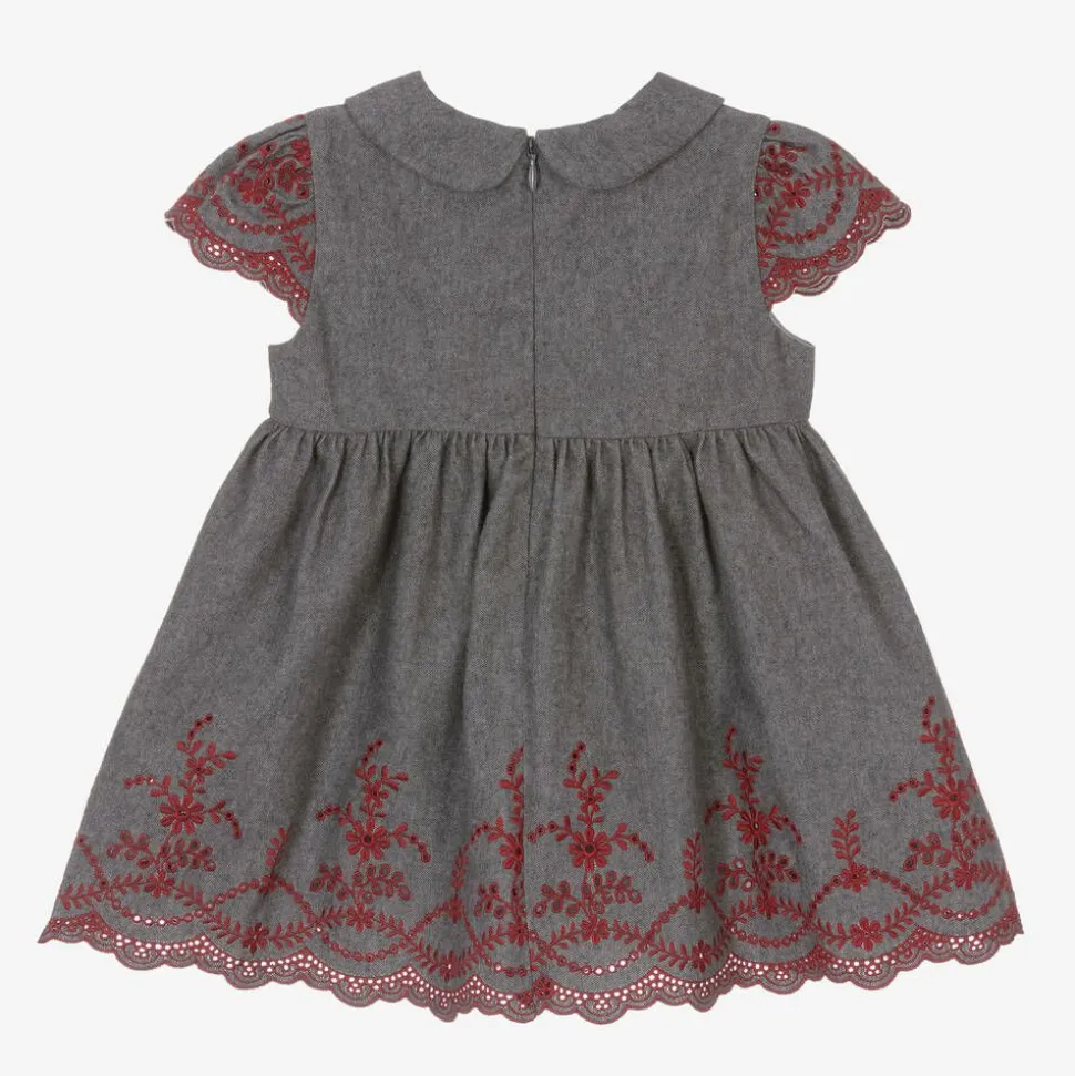 Girls Grey Embroidered Dress