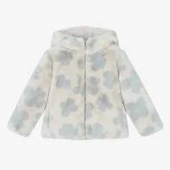 Girls Grey Faux Fur Flower Jacket