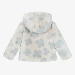 Girls Grey Faux Fur Flower Jacket