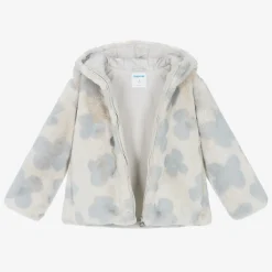 Girls Grey Faux Fur Flower Jacket