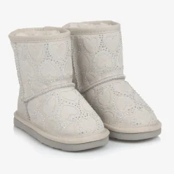 Girls Grey Heart & Diamanté Suede Boots