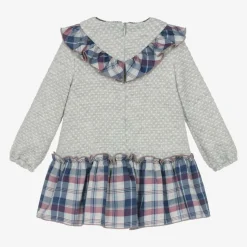 Girls Grey Jersey Tartan Dress