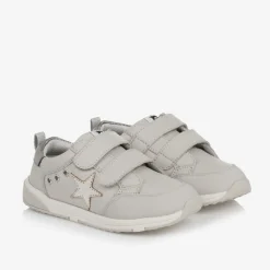 Girls Grey Leather & Mesh Velcro Trainers