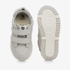 Girls Grey Leather & Mesh Velcro Trainers