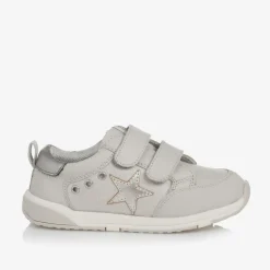 Girls Grey Leather & Mesh Velcro Trainers