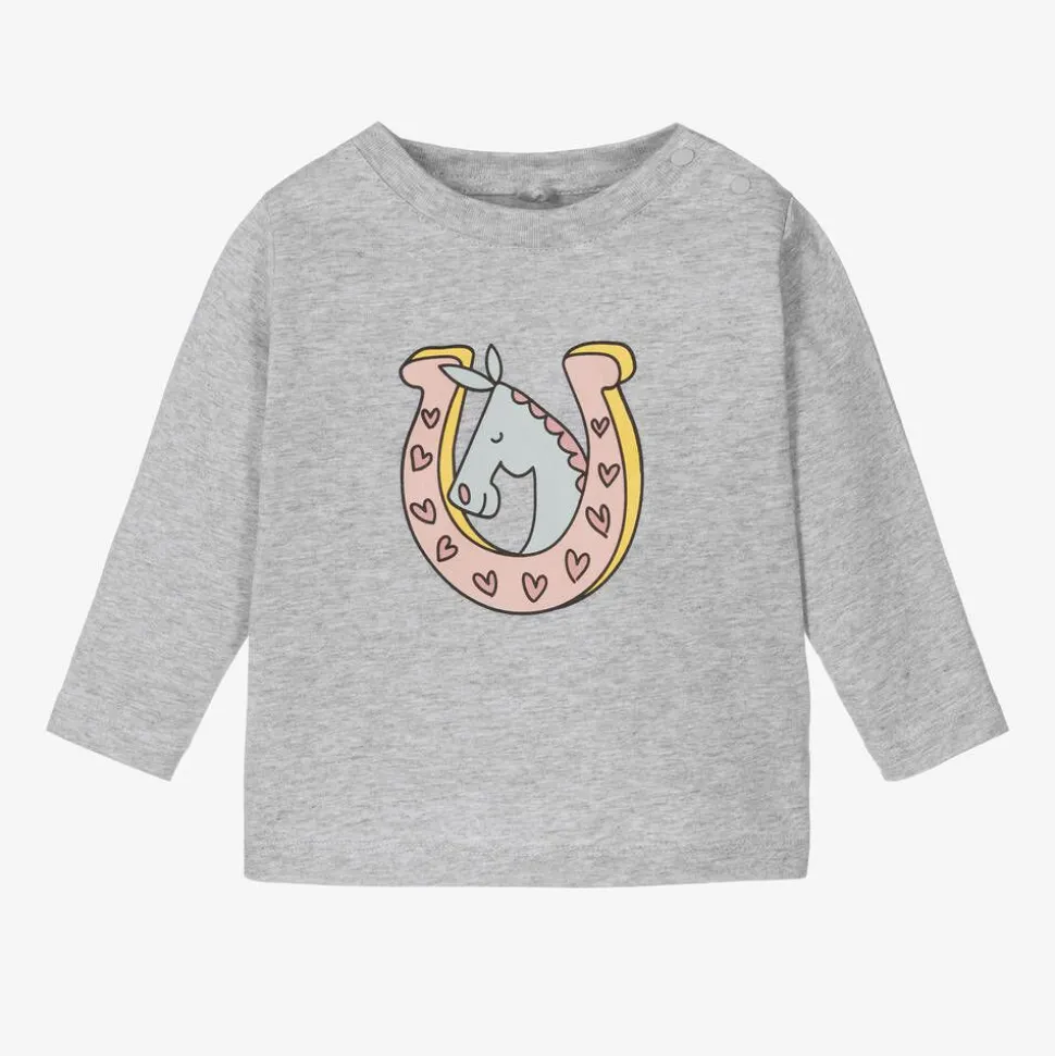 Girls Grey Marl Organic Cotton Horse Top