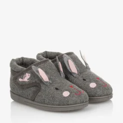 Girls Grey Rabbit Slippers