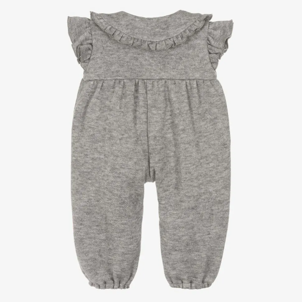 Girls Grey Viscose Knit Bow Jumpsuit