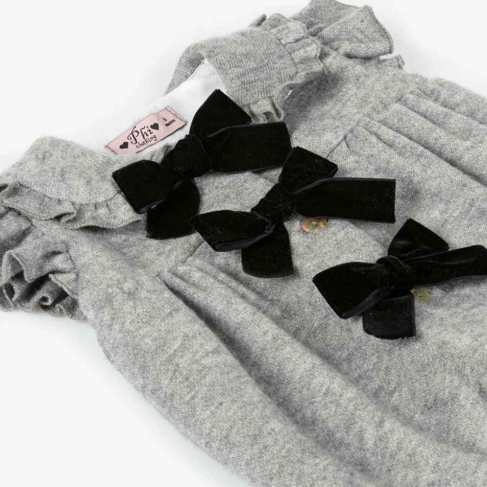 Girls Grey Viscose Knit Bow Jumpsuit