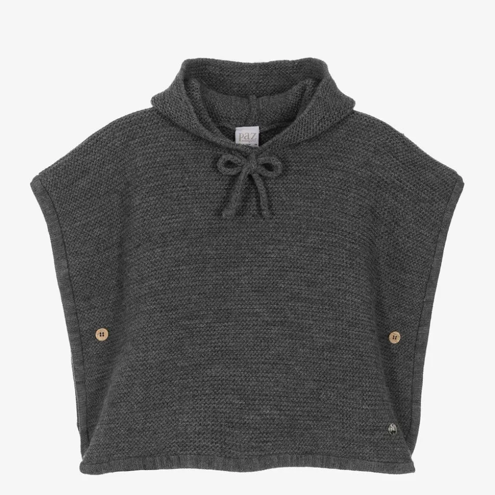 Girls Grey Wool Knit Poncho