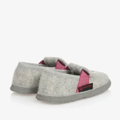 Girls Grey Wool Princess Slippers