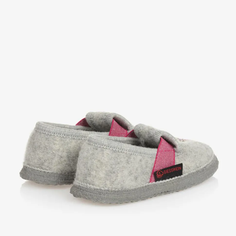 Girls Grey Wool Princess Slippers