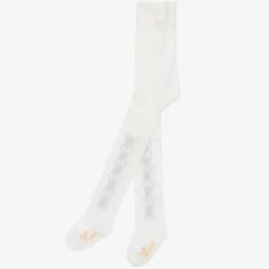 Girls Ivory & Blue Knitted Cotton Tights