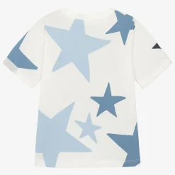 Girls Ivory & Blue Star Cotton T-Shirt