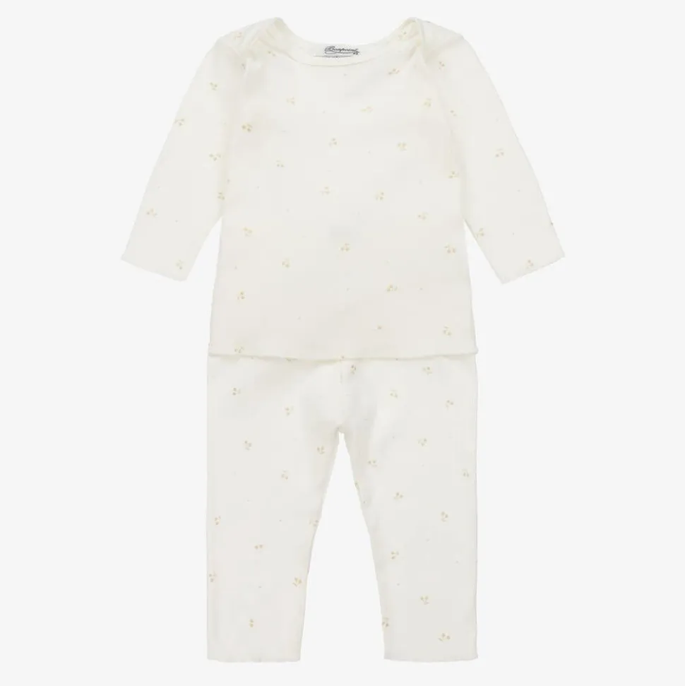 Girls Ivory & Gold Cotton Leggings Set