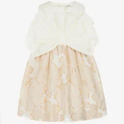 Girls Ivory & Gold Floral Jacquard Dress