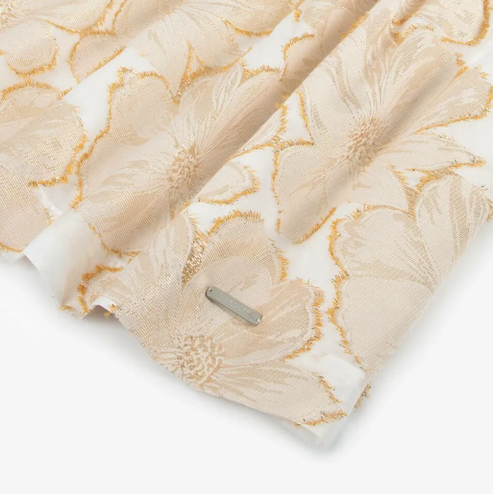 Girls Ivory & Gold Floral Jacquard Dress