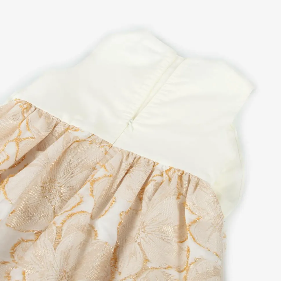 Girls Ivory & Gold Floral Jacquard Dress