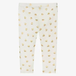 Girls Ivory & Gold Heart Cotton Leggings