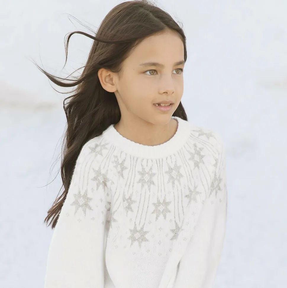 Girls Ivory & Gold Star Wool Sweater