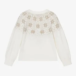 Girls Ivory & Gold Star Wool Sweater