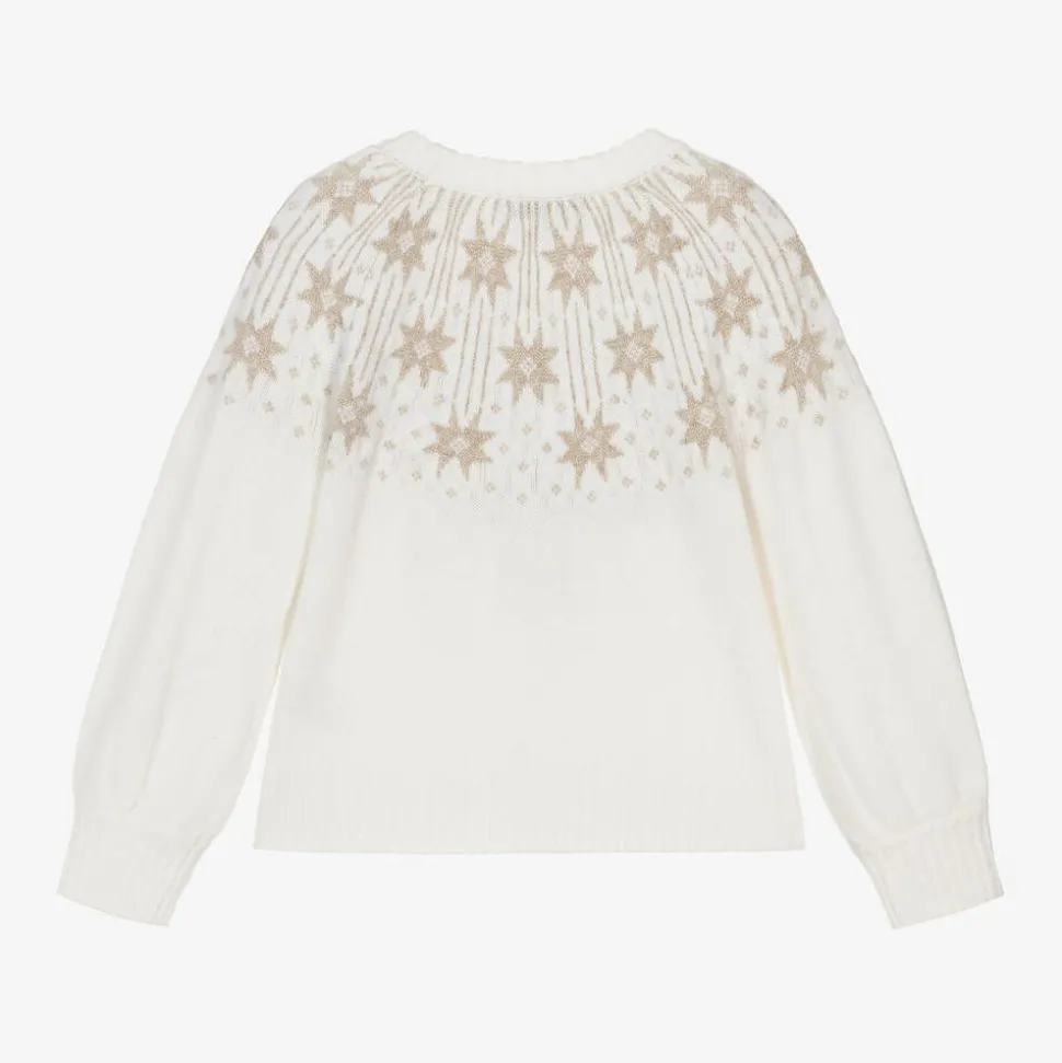 Girls Ivory & Gold Star Wool Sweater