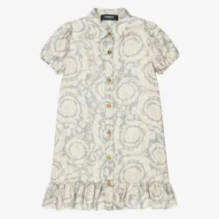 Girls Ivory & Grey Silk Barocco Dress