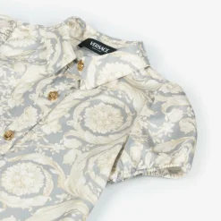 Girls Ivory & Grey Silk Barocco Dress