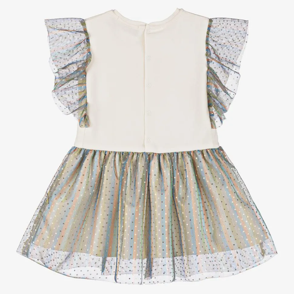 Girls Ivory & Metallic Ruffle Dress