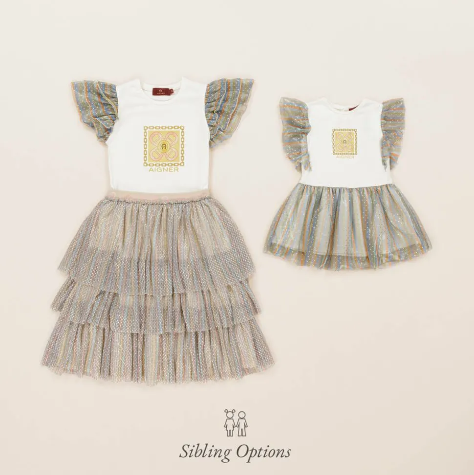 Girls Ivory & Metallic Ruffle Dress
