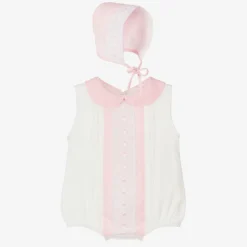 Girls Ivory & Pink Cotton Babysuit Set