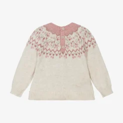 Girls Ivory & Pink Fair Isle Sweater