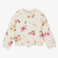 Girls Ivory & Pink Floral Cotton Sweatshirt